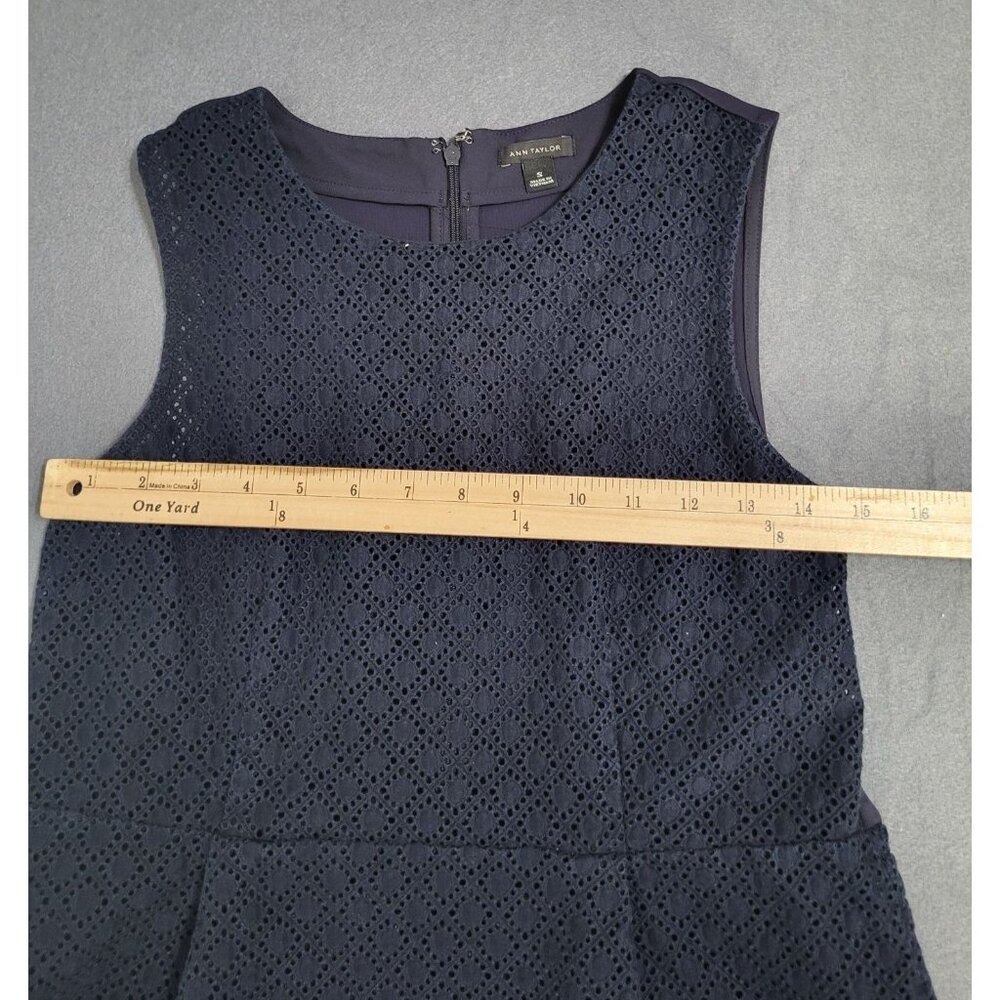 Ann Taylor Navy Blue Eyelet Fit and Flare Top Blouse Womens SZ S - Picture 6 of 8